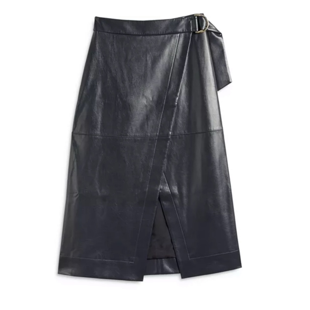 Ted Baker Elii Faux Leather Midi Wrap Skirt in Navy Blue - Picture 5 of 13